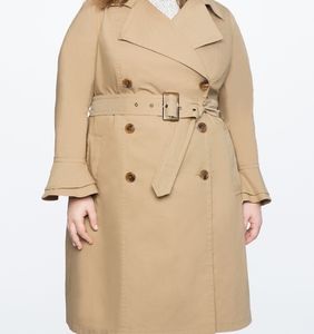 Eloquii Ruffle Sleeve Double Breasted Trench Coat